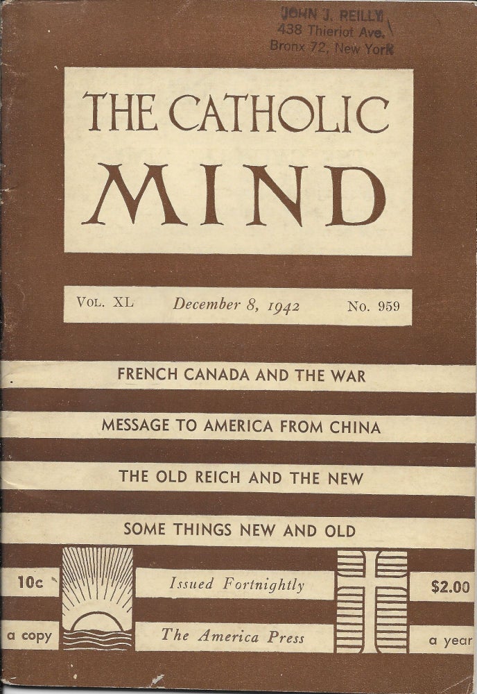 Item #401608 The Catholic Mind, No. 959, December 8, 1942. Francis X. Talbot.