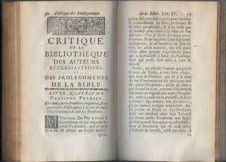 Critique de la Bibliothèque des auteurs ecclésiastiques et des Prolégomènes de la Bible publiez par M. Élies Du Pin. [Four Volumes]