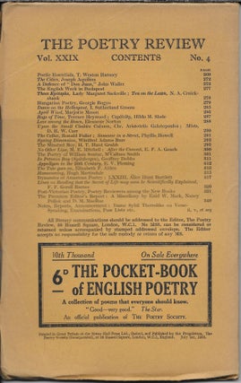 The Poetry Review. July-August 1938. Volume XXIX, Number 4