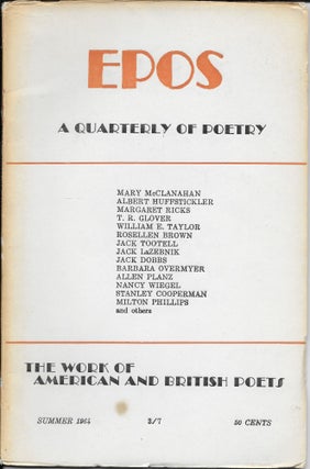 Item #403417 Epos: A Quarterly of Poetry. Summer 1964 [Vol 15, No 4]. Will Tullos, Evelyn Thorne