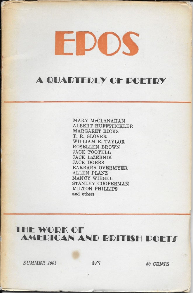 Item #403417 Epos: A Quarterly of Poetry. Summer 1964 [Vol 15, No 4]. Will Tullos, Evelyn Thorne.