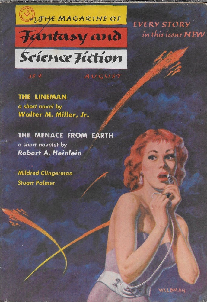 Item #403424 "The Menace from Earth" in The Magazine of Fantasy and Science Fiction. August 1957. Edward L. Ferman, Robert A. Heinlein.