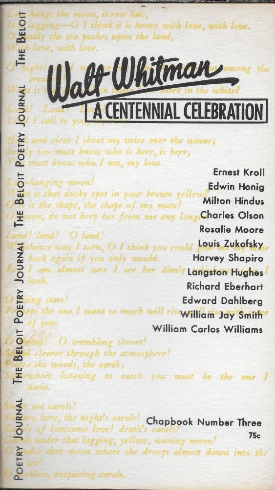 Item #403853 Walt Whitman. A Centennial Celebration. The Beloit Poetry Journal. Volume 5, Number 1, Chapbook No. 3. David Ignatow, Foreward.