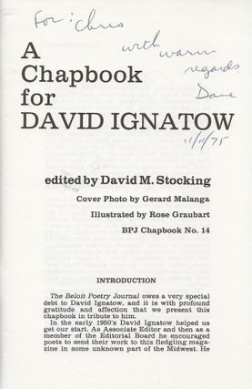 The Beloit Poetry Journal: A Chapbook for David Ignatow