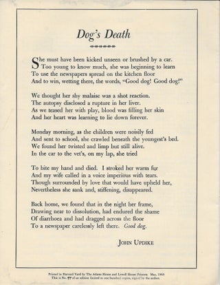 Item #404017 Dog's Death in The John Updike Newsletter. Number One. John Updike