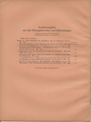 Die chemische Abscheidung der bei der Spaltung des Urans entstehenden Elemente und Atomarten (Allgemeiner Teil): Aus den Abhandlungen der Preussischen Akademie der Wissenschaften, Jahrgang 1944, Math-Naturw. Klasse, N° 12.