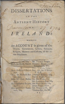 Item #404307 Dissertations on the Antient History of Ireland: Wherein an Account Is Given of the...
