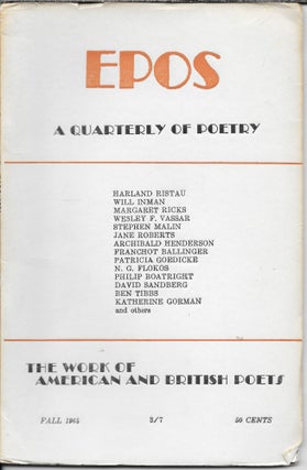 Item #404324 Epos: A Quarterly of Poetry. Fall 1964 [Vol 16, No 1]. Will Tullos, Evelyn Thorne