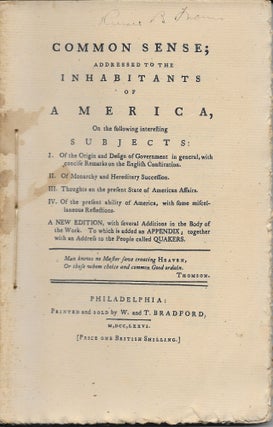 Item #404329 Common Sense: Addressed to the Inhabitants of America, on the Following Interesting...