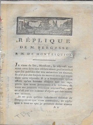 Item #404653 Réplique de M. Bergasse à M. de Montesquiou. Nicholas Bergasse